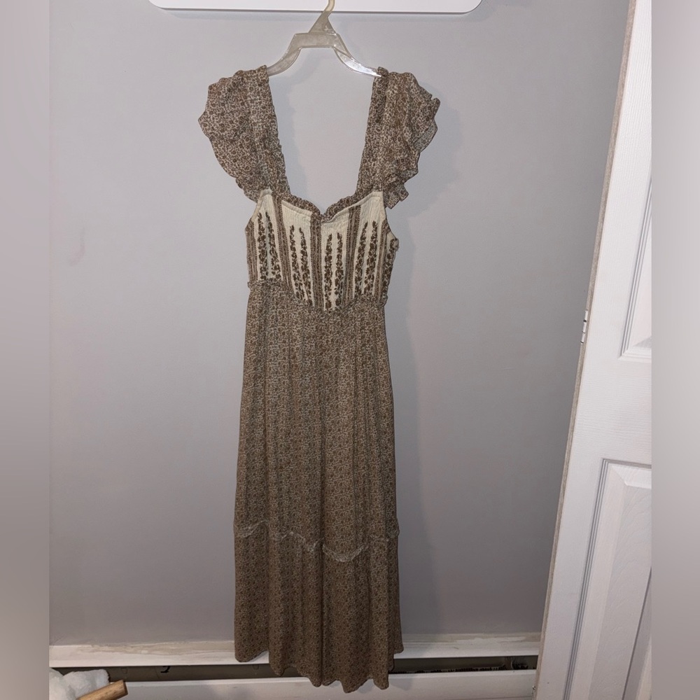 Floral Cream and Brown Maxi Dress